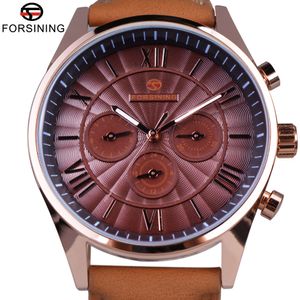 Forsining Classic Series Swirl Dial Cinturino in pelle scamosciata 6 lancette Visualizzazione del calendario Orologi da uomo Top Brand Luxury Orologio automatico Orologio da uomo