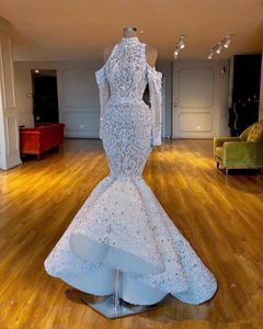 Luksusowe 2020 Prawdziwe obrazy Suknie Ślubne Południowoafrykańskie Dubaj Mermaid Suknie Wysokiej Neck Długie Rękawy Kryształy Zroszony Suknie Ślubne BC2656