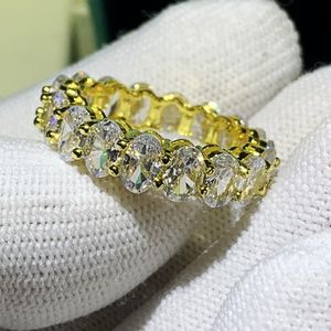 Basit Moda Takı 925 Ayar SilverGold Doldur oval Kesim Beyaz Topaz CZ Elmas Eternity Kadınlar Parti Düğün Nişan Band Yüzük Hediye