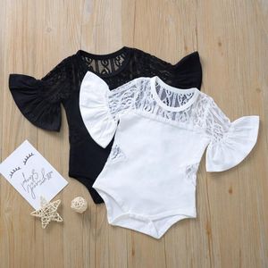 Baby Girls Clothes Lace Sleeve Toddler Girl Rompers Solid Infant Jumpsuits Designer Newborn Bodysuit Boutique Baby Clothing DW5101