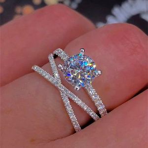 Anel de zircônio redondo feminino de luxo moda 925 anel de noivado de prata jóias promessa anéis de noivado para mulheres