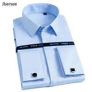 High Quality Men French Cufflinks Shirt Slim Fit Cotton Shirt Men Long Sleeve Business Suits Wedding Party Free Lroning Shirts