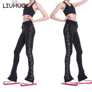 LIUHUO Goldlieferant Eiskunstlauf-Trainingshose, reine schwarze Strasssteine, dünne Trainings-Leggings, Kleidung für Damen