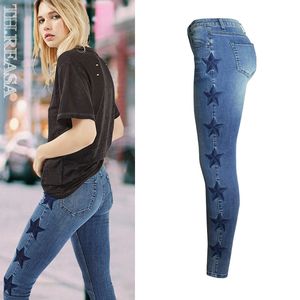 Nuovi jeans da donna vintage con ricamo a stella, pantaloni in denim elasticizzato, pantaloni skinny femminili per jeans da donna