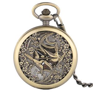 Vintage Classic Hollow Out Magpie Design Pocket Watch Men Women Women Skeleton Автоматические механические часы для подвесной цепь Подарок