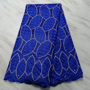 5 Jardas / pc Elegante azul royal bordado tecido de algodão africano voile suíço rendas secas para roupas BC78-9