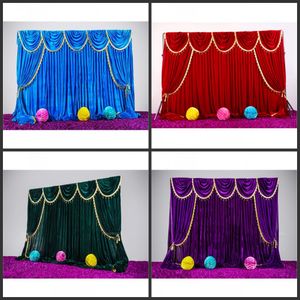 High Quality Velvet Wedding Backdrop Curtains with Tassel Swags Stage Performance Background Curtain 3X3M Wedding Deaoration2334
