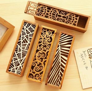 Wholesale vintage pen holder for sale - Group buy Fashion Vintage Style Convenient Hollow Wood Pencil Case Jewelry Storage Box Wooden Organizer Drawer Pen Holder School Gift