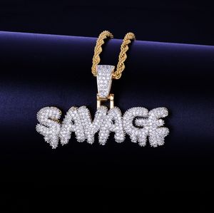 Iced Out SAVAGE Anhänger-Halskette für Herren, goldfarben plattiert, Mikropflaster, kubischer Zirkon, Hip-Hop-Edelsteine, Druzy-Schmuck, Geschenke