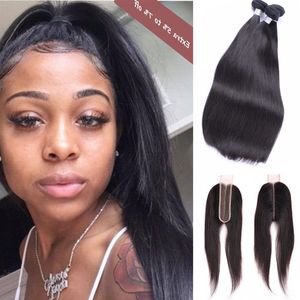 Malaysian Human Hair Straight 2*6 Lace Closure With Bundles Virgin Hair Extensions 10-30inch With 2X6 Closures 4pieces/lot