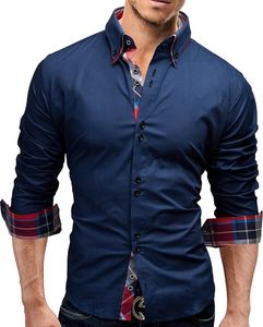 Toptan - erkek bahar yeni ince 3XL moda erkek uzun kollu gömlek top çift yaka iş gömlek