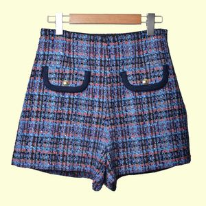 2019 Fall Winter Blue Plaid Print Tweed Panelat ovanför knä Kort Mini Shorts Kvinnor Mode Shorts D25163229s