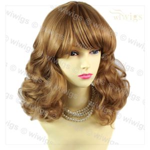 Medium Classic Curly Blonde Brown Ladies Wig Natural Hair