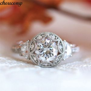 Choucong Vintage Dekoracyjne Wzór Promise Ring Diamond CZ 925 Sterling Silver Engagement Wedding Band Pierścienie dla kobiet