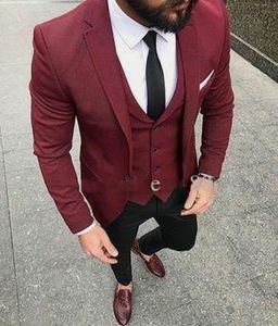 Novo Design Um Botão Noivo de Vinho TuxeDos Notch Groomsmen Mens Suits Casamento / Prom / Jantar Blazer (jaqueta + calça + colete + gravata) K273