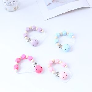 Pacifier Clip Chain Baby Infant Silicone Wooden Teething Beads Paci Holder Soothie Clips Teether Toy Chew beads 0818
