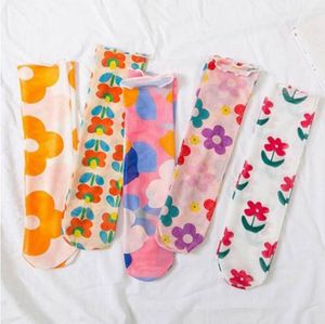 Colorful Tulle Socks Transparent Summer Thin Flower Mesh Socks For Women Long Funny Socks Loose Female Dress Hosiery Street