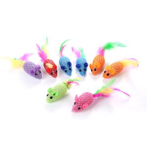 Pet Shop Cat Brinquedos New Doce linha de cor Tubo rato com penas multicoloridas Toy Cat 300pcs T1I1938