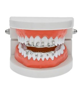 Fashion Hip Hop Lava Grillzs 18K Gold Plated Top &Bottom Vampire Teeth Grillz Rock Punk Rapper Accessories with 2 Silicon Molding Bars