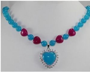 Spedizione gratuita W belle giade blu e rosse bordano e collana progettata del pendente di figura del cuore migliore regalo per la signora