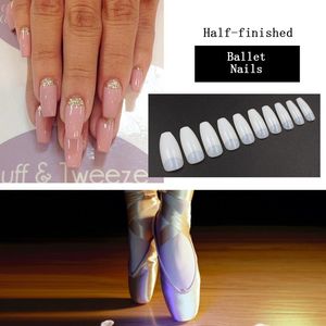 500 Stücke Ballett Lange Künstliche Nägel Halb Natürliche Nail art Tipps Sarg Qualität ABS DIY Maniküre Produkt