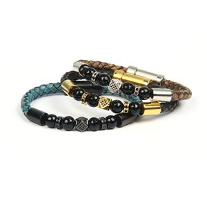 Pulseiras masculinas com rebite CZ de face geométrica irregular com fecho de aço inoxidável pulseira de couro de vaca para mulheres