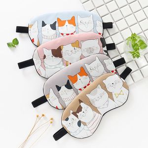 Partihandel Mode Sömmaskar Resor Vila Eye Patches Cartoon Cat Satin Blindfold Soft Nap Cover With Ice Pack