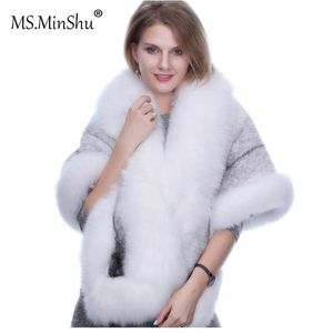 Ms.minshu mink cabelo xale raposa guarnição de pele inverno mulheres moda poncho raposa pele aparada cabo de inverno capa