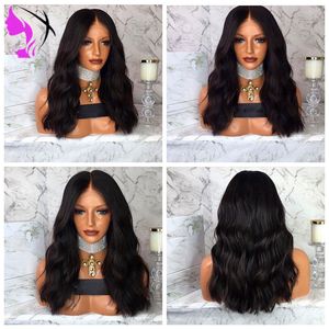 Short Wavy Black Wig Middle Part 14inch Glueless Heat Resistant Synthetic Lace Front Wigs With baby hair for American women