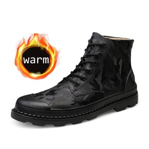 Outono Inverno de peles de couro genuíno de pelúcia tornozelo Homens botas de neve quente sapatos masculino Bota Sneakers calçados