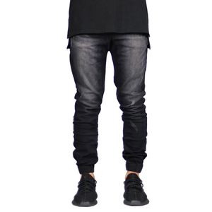 جينز رجالي شارع العليا الهيب هوب سروال جينز أقدام سليم 3 اللون الأسود حجم كبير الحجم آسيا 29-38