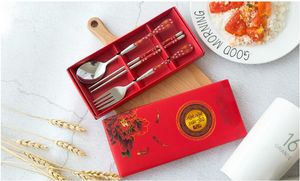 Zestaw naczynia obiadowe Ze stali nierdzewnej Spoon Fork Chopsticks Ustawia ślubne przysługi, Party Giveaway Prezenty dla Gościa W9250