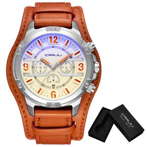 Crrju جديد Top Mens Leather Strap Watch Wathproof Casal Quartz Wristwatch للرجال Relogio Maschulino