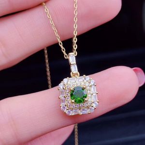 FashionJewelry Dazzling 925 Silver Pendant for Office Lady 5mm Natural Diopside Pendant Sterling Silver Chrome Diopside Pendant