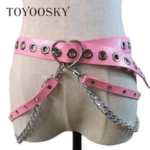 Women Gothic Punk Heart Shape Belt For Women Street Fashion Rock Hip-hop With Two Chain Waist Belts Ins Second Cowskin Toyoosky C19021601