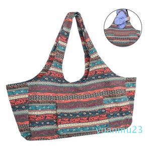 Borsa per tappetino da yoga con cerniera di design Asciugamano in tela resistente Fitness Multifunzione Portaoggetti portatile Tasca laterale Stile etnico Portafogli di grande capacità