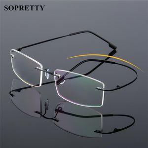 Klassische randlose Titan-Brillenfassungen für Herren, optischer Rahmen für Kurzsichtigkeit im Frühlingstempel, ultraleichte rahmenlose Brille mit Tasche und Tuch A858