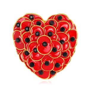 Guldpläterad Hjärtformad Poppy Brosch Festival Party levererar Brittiska Legion Poppy Pins för Storbritannien Remembrance Day