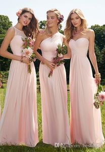 2019 Cheap Blush Long Bridesmaid Dresses Summer Boho Chiffon Bridesmaid Dress for Beach Prom Party Ruffles Wedding Guest Gowns Cus237b