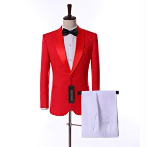 Ultimo design Side Vent One Button Red Paisley Scialle Risvolto Smoking dello sposo da sposa Uomo Party Groomsmen Abiti (giacca + pantaloni + cravatta) K19