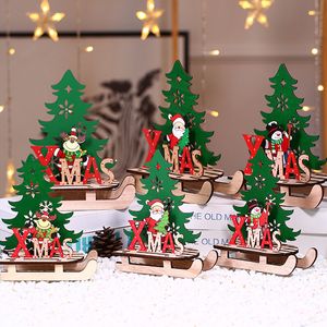 Jul DIY Sleigh Car Decoration Pussel Barngåvor Julgransinredning Merry Xmas Party Creative Painted Wood Montering Toys BH2431 ZX