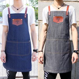 Fashion Cooking Apron for Kitchen Apron for Woman Men Chef Waiter Cafe Shop BBQ Hairdresser Tools Denim Aprons