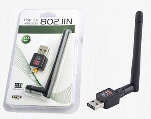 Mini 150Mbps USB WiFi Wireless Adapter Network Networking Card LAN-adapter med 2DBI antenn för datortillbehör Gratis DHL