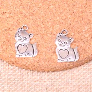 Wholesale tibetan silver cat charms resale online - 98pcs Charms cat heart mm Antique Making pendant fit Vintage Tibetan Silver DIY Handmade Jewelry