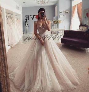 Wspaniałe Suknie Ślubne Bez Rękawów Spaghetti Sexy Tulle Suknie Ślubne Długość podłogi Robe de Mariage 2019 New Arrival