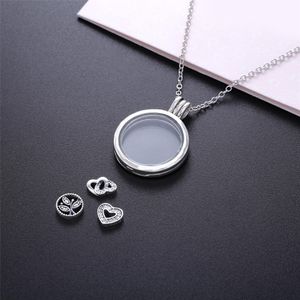 Collana con medaglione galleggiante in argento sterling Fashion-925 con vetro trasparente con zirconi cubici per gioielli fai da te regalo da donna