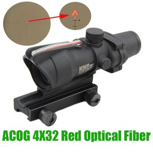 ACOG taktik 4x32 Fiber Kaynak Optik Kırmızı Aydınlatılmış Chevron Cam Kazınmış Retikül Gerçek Kırmızı Fiber Av Tüfek Kapsamı
