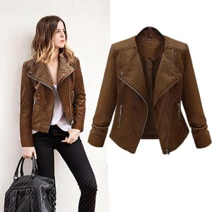 Motorcykel PU Läderjacka Kvinnor Vinter och Höst Ny Fashion Coat Zipper OuterWear Jacka Ny 2020 Coat Brown