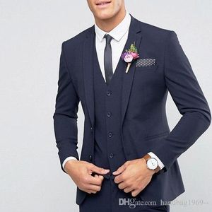 Ternos de casamento de alta qualidade dois botão azul marinho Noivo Smoking Notch lapela Groomsmen melhor homem dos homens (jaqueta + calça + Vest + Tie) D: 178