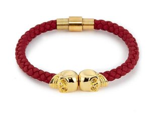 All'ingrosso-Mens Bracciale in pelle intrecciata nera da uomo in acciaio da uomo per donna Bracciali con ciondoli da donna con teschio in oro